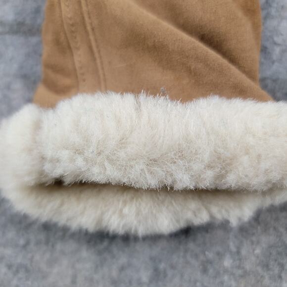 UGG Suede Leather Gloves Cashmere Lined Shearling Cuff Chestnut Brown Size L - Picture 3 of 8